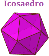 Propiedades básicas y fichas descriptivas del tetraedro, hexaedro, octaedro, dodecaedro e icosaedro. Con el número de vértices, caras y aristas y las fórmulas del área y del volumen. Poliedros. Secundaria.